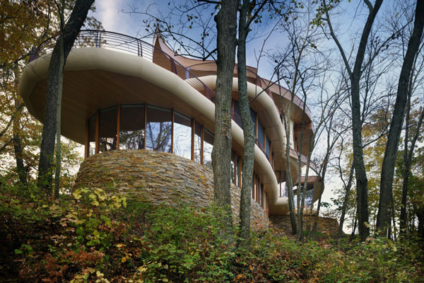 View looking up at exterior of the house  